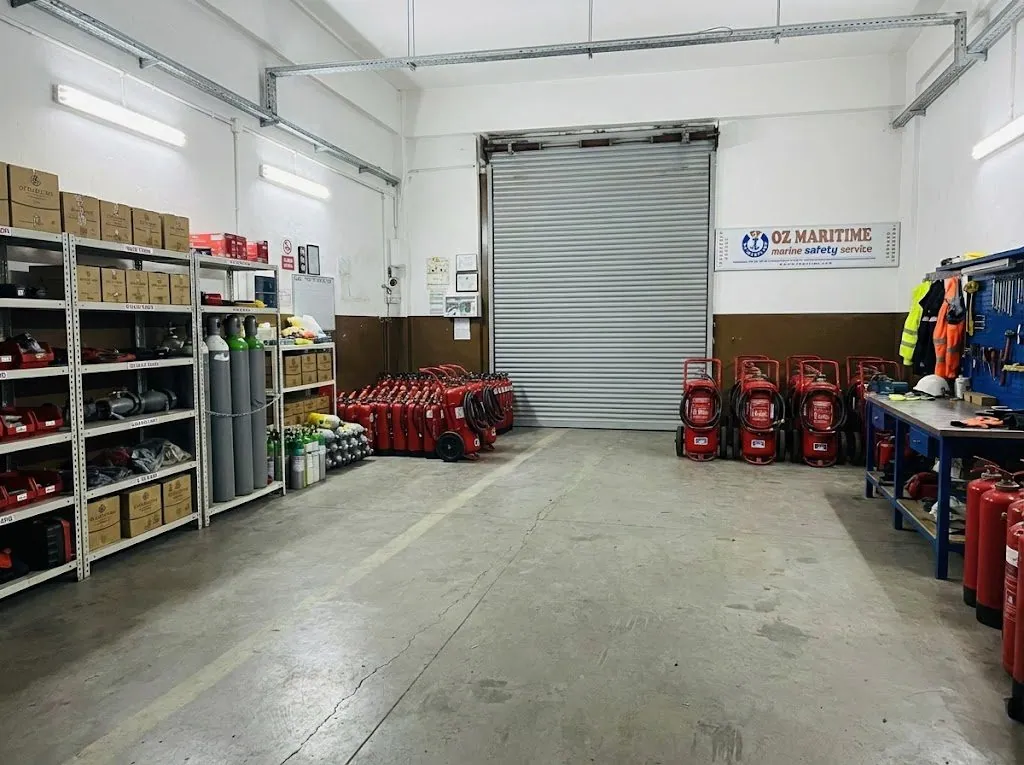 Fire-fighting equipment inside the OZ Maritime workshop