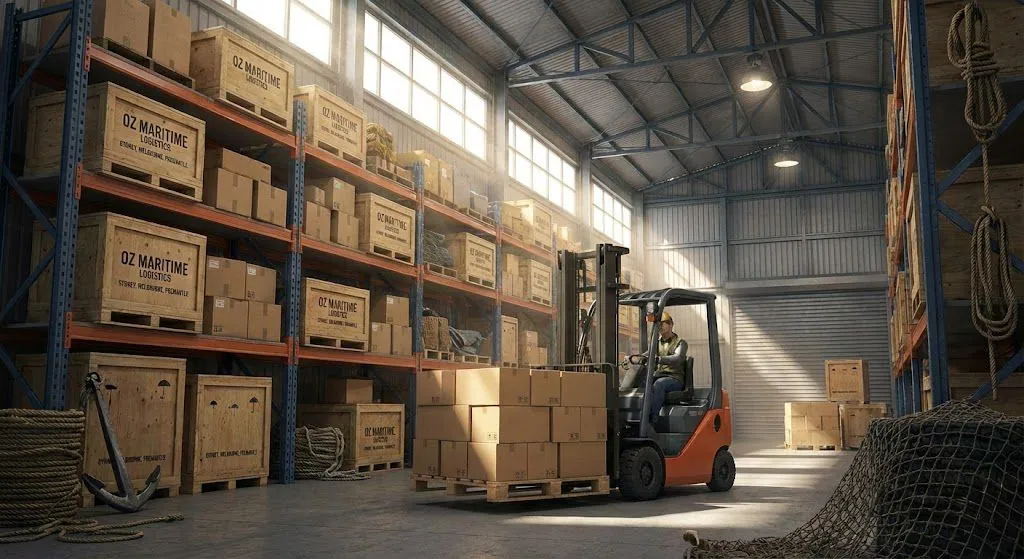 Marine supplies stored in a warehouse ready for dispatch