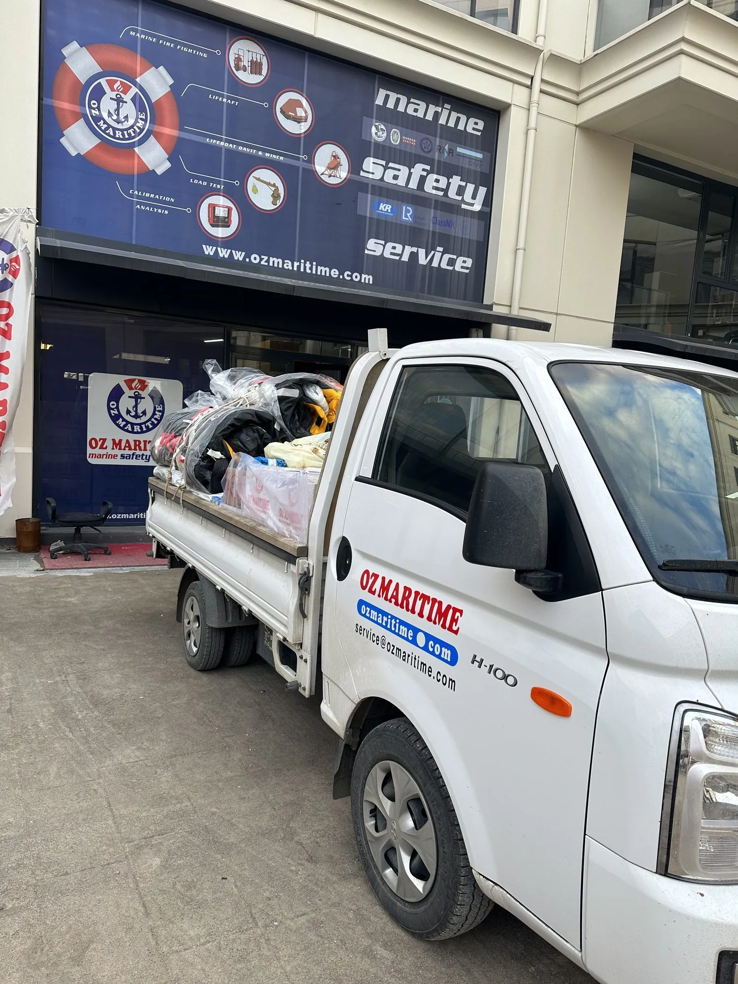 Marine equipment transport vehicle outside OZ Maritime